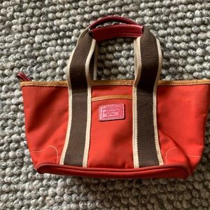 Vintage Coach Hampton Mini - red nylon with brown and white canvas strap BO4K
